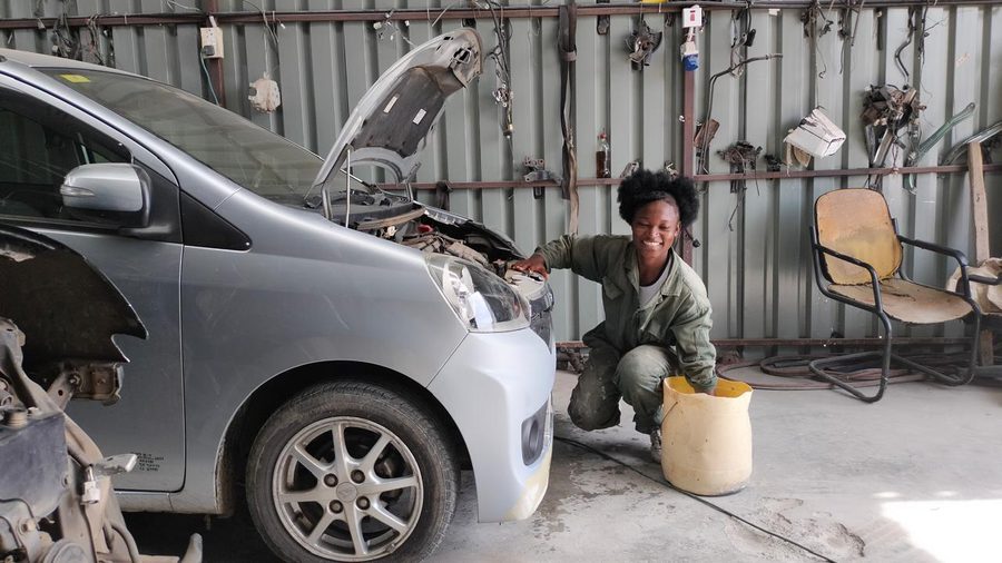 Bodywork and panel preparation on a car